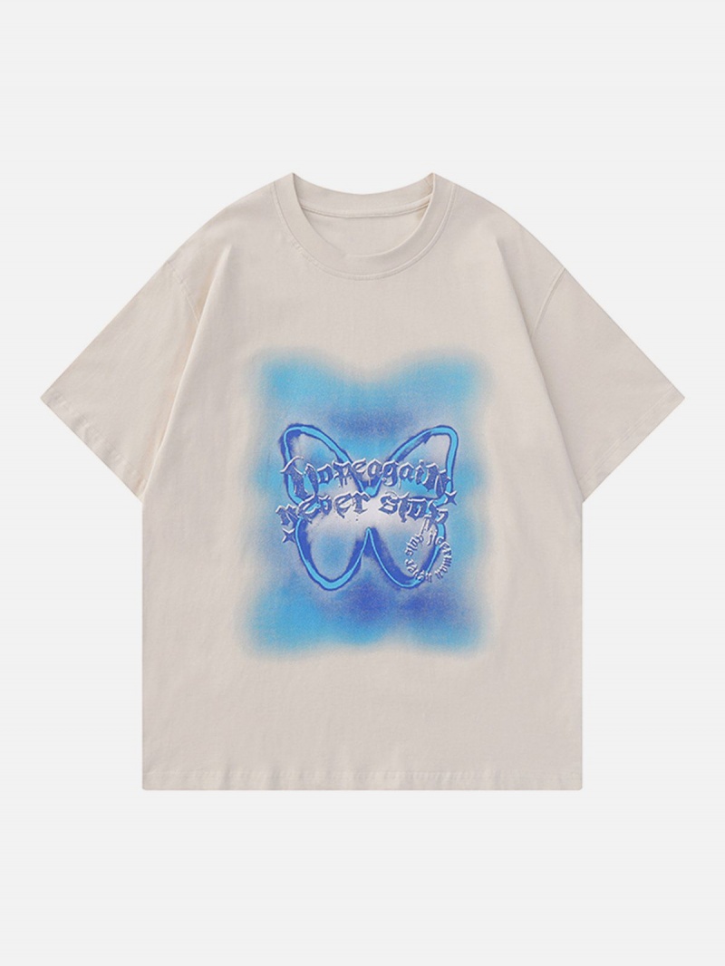 T Shirts Aelfric Eden Butterfly Print Dip-dye Tee Blanche | AQN-67817809